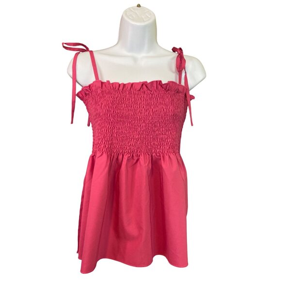 Lyaner Smocked Tank Halter Top Pink Adjustable Tie Straps Boho Y2K - Picture 1 of 7